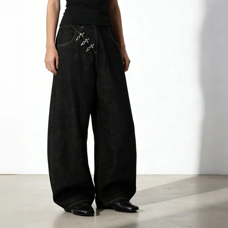 Side Buckle Baggy Denim