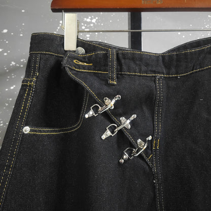 Side Buckle Baggy Denim