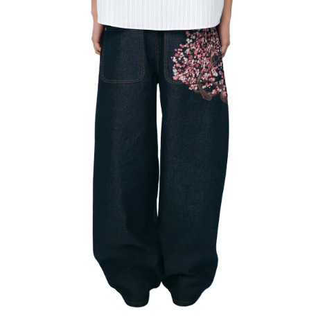 Cherry Blossom Embroidered Y2K Baggy Jeans