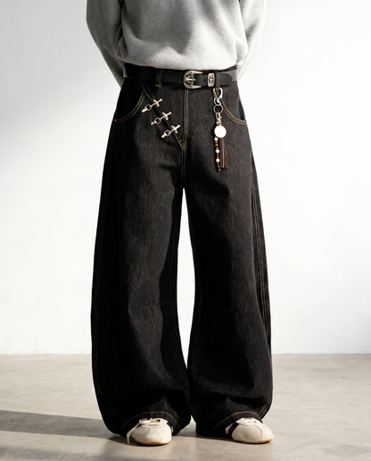 Side Buckle Baggy Denim