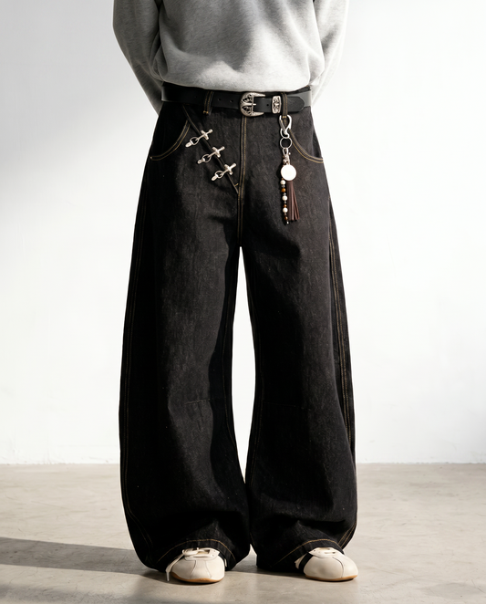 Side Buckle Baggy Denim